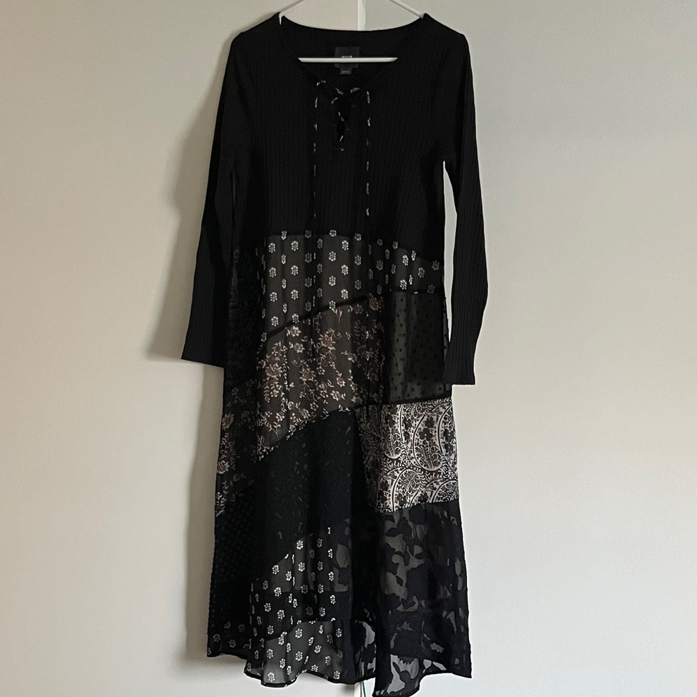 Maeve Anthropologie Black and White Patchwork Long Sleeve Dress